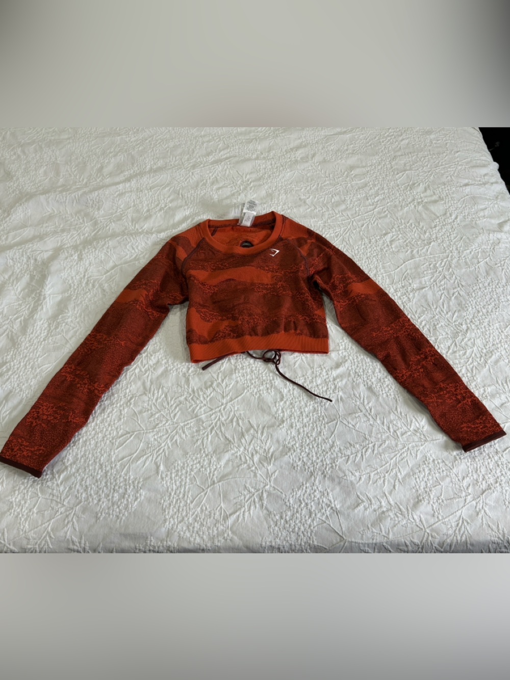 Gymshark Cropped Rust Orange Drawstring Long-Sleeve Top